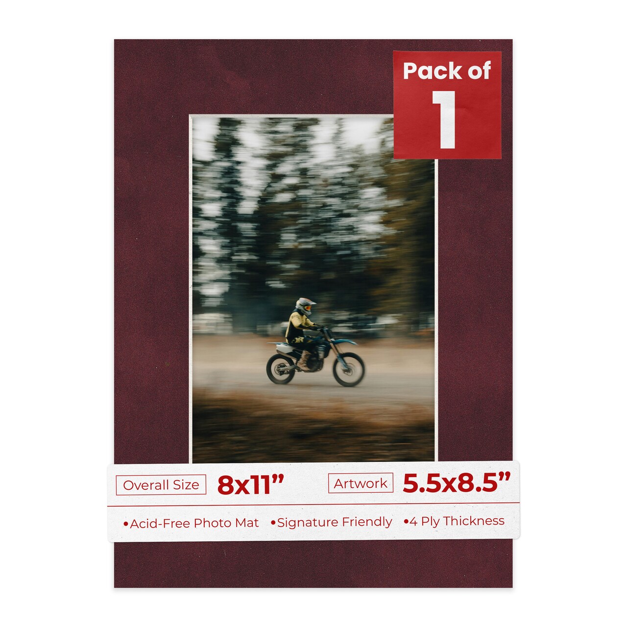 Dark Red Suede Mat Board for 8x11 Frames - Fits 5.5x8.5 Photos